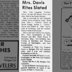 Obituary for Vida Lougene Forbes Davis