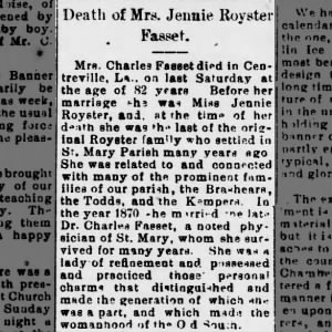 Obituary for Jennie Royster Fasset